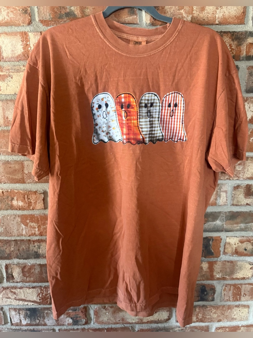 Comfort Colors Yam Orange Short Sleeve Tee with Ghost faux Patch Row design